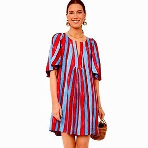 Tuckernuck New Pomander Place Finley Linen Stripe Day Dress Resort Wear Medium